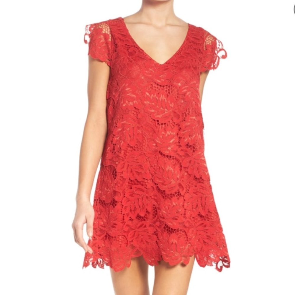 BB Dakota Jacquline Red Lace Shift Dress
